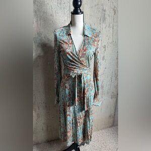 Diane Von Furstenberg silk Jersey wrap dress turq/tan/ivory snake print Size 10